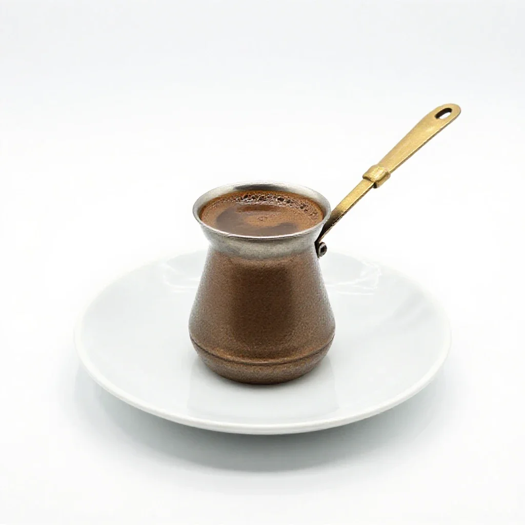 Turkish coffee in a cezve isolated on a white background