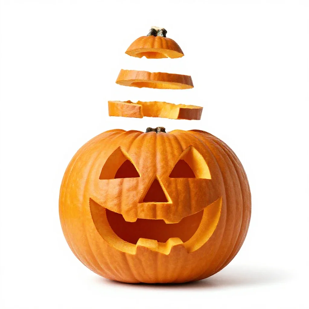 Carved pumpkin lantern isolated on a white background