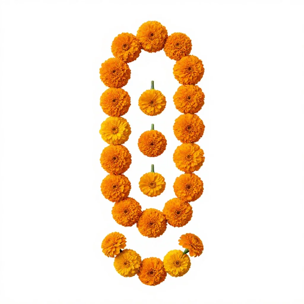 Garland of marigolds isolated on a white background