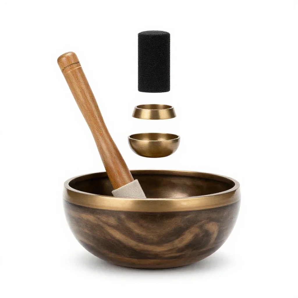 Singing bowl with a mallet isolated on a white background