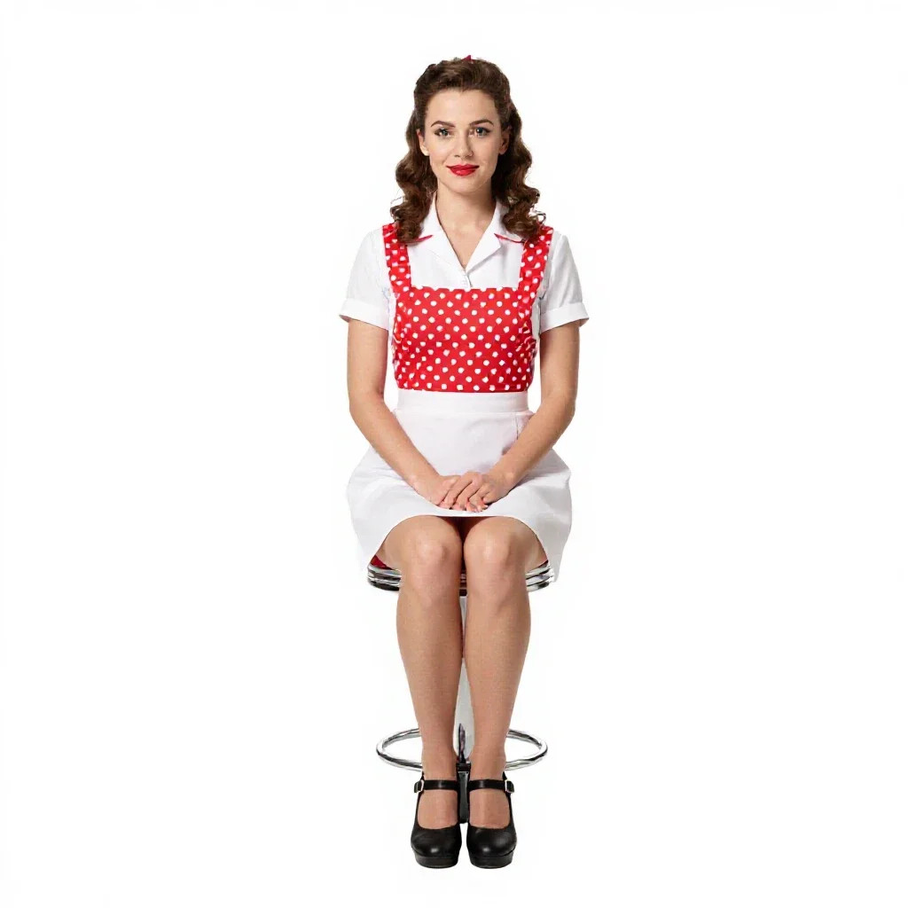 1950s diner waitress isolated on a white background