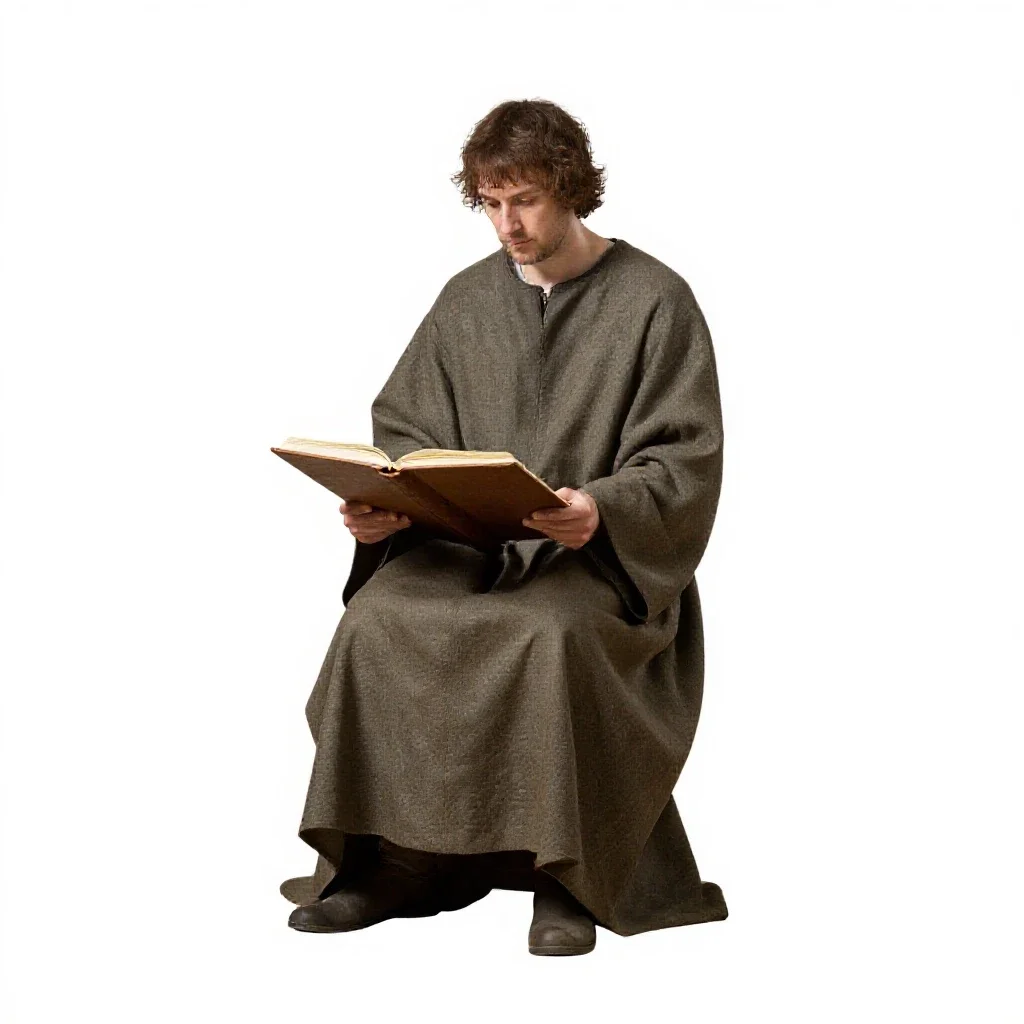 Mediaeval scribe at a lectern isolated on a white background