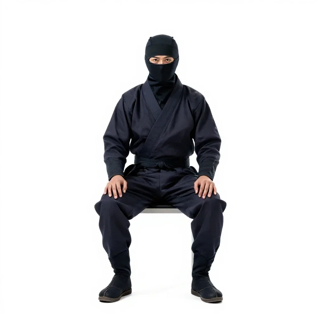 Ninja in dark cloth isolated on a white background