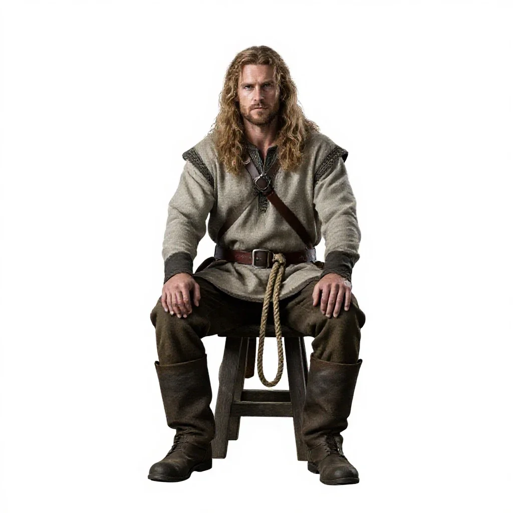 Norse seafarer with a rope isolated on a white background