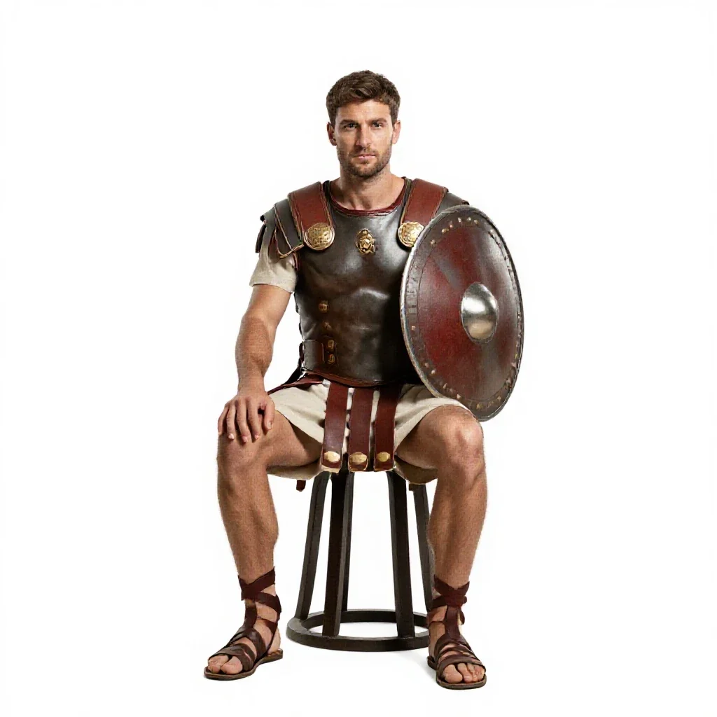 Roman legionary with a scutum isolated on a white background