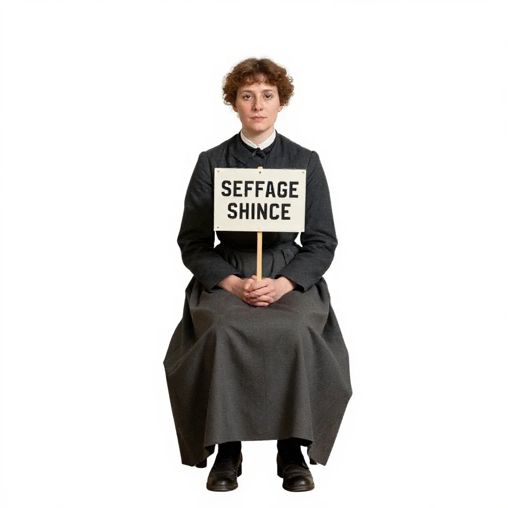 Suffragette with a banner isolated on a white background