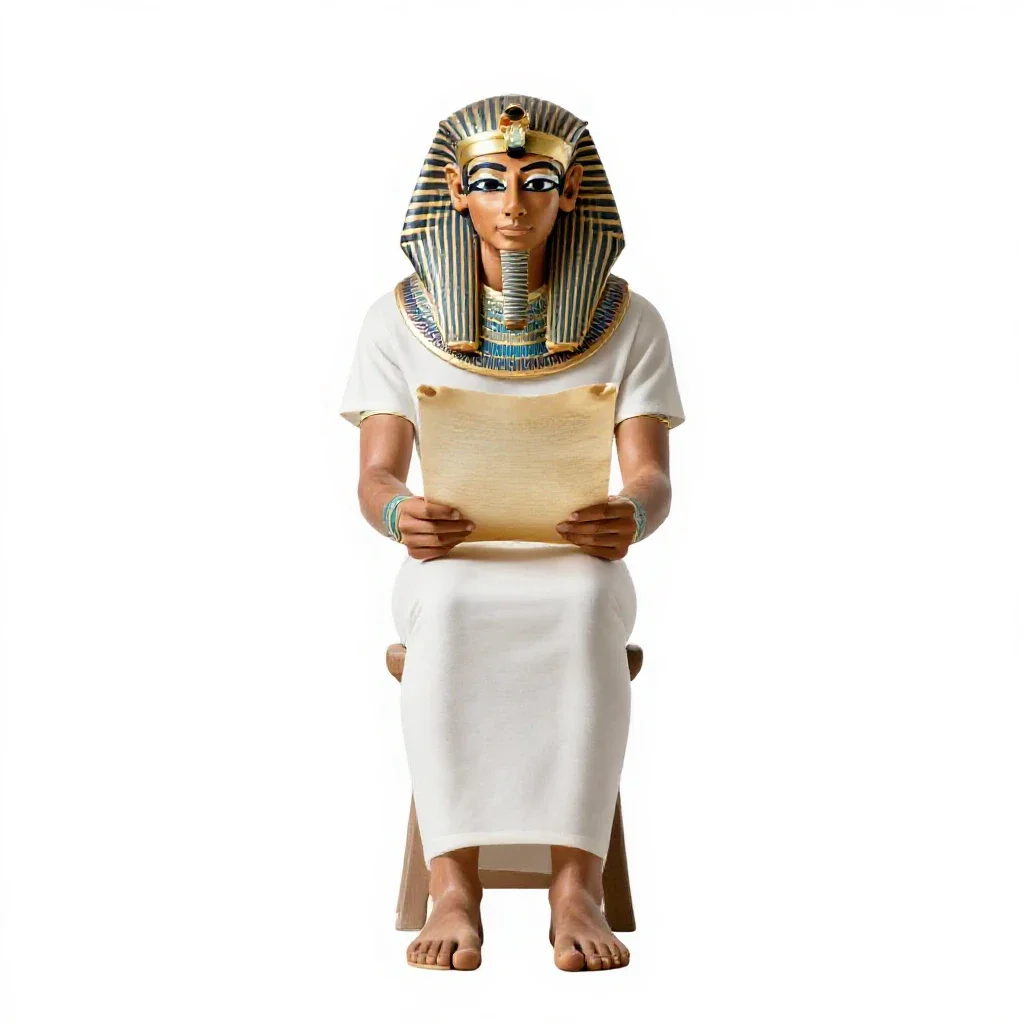 Egyptian scribe with a papyrus isolated on a white background