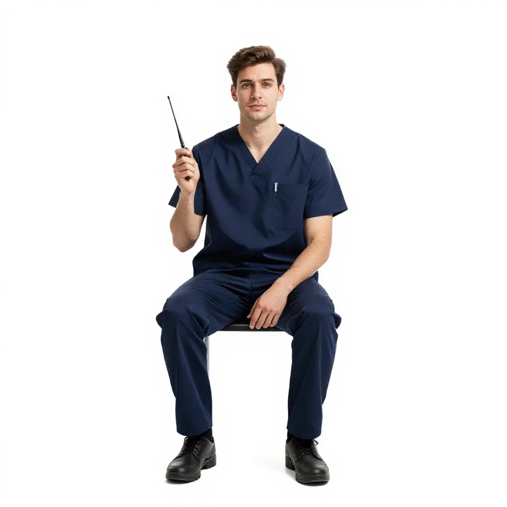 Colony medic with a diagnostic wand isolated on a white background