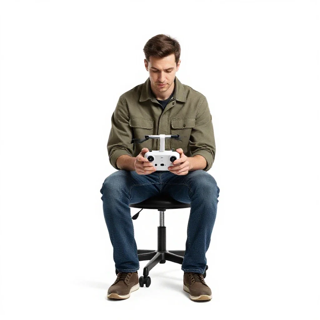 Drone wrangler with a control rig isolated on a white background