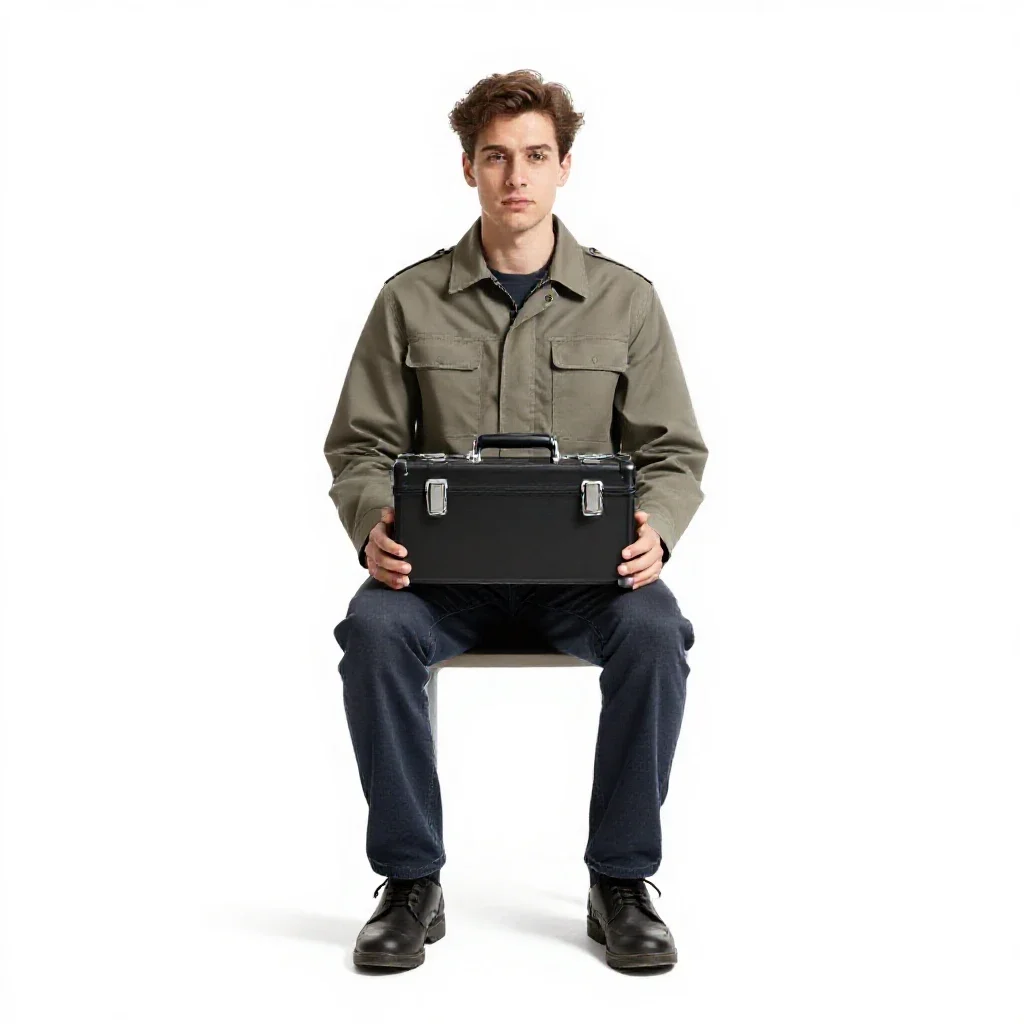 Time courier with a sealed case isolated on a white background