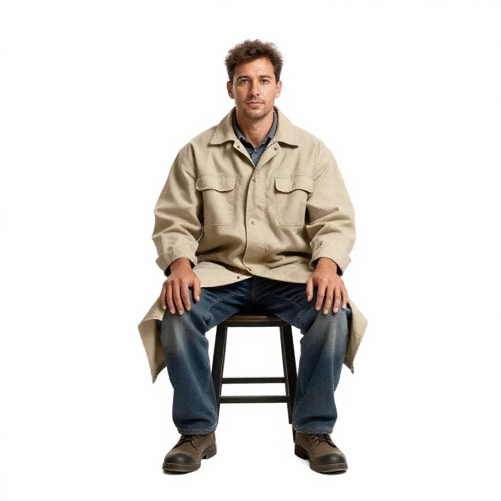 Off-world farmer in a sun cloak isolated on a white background