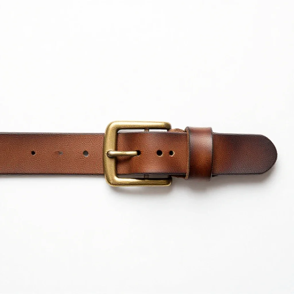 Leather belt with a brass buckle isolated on a white background