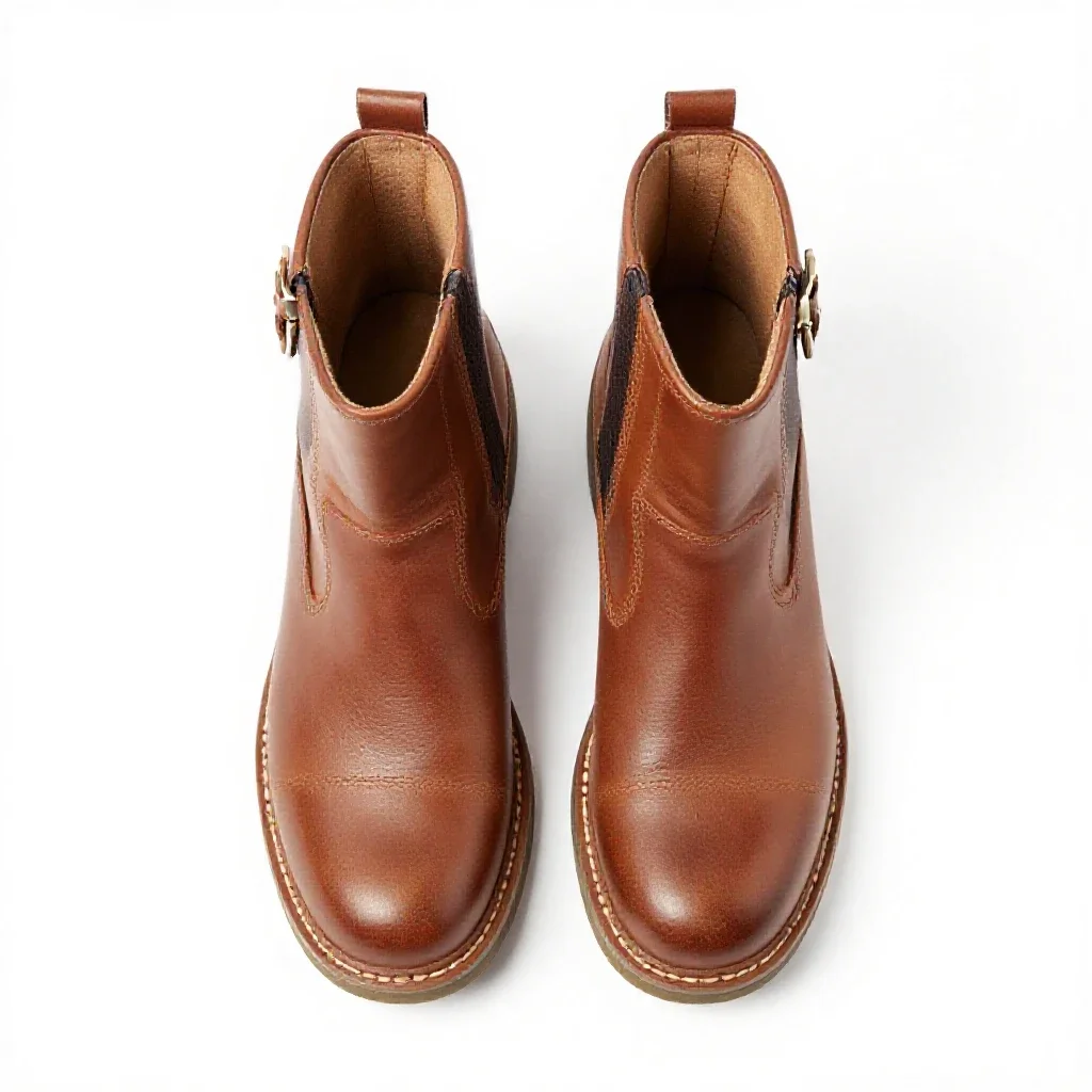 Pair of leather boots isolated on a white background