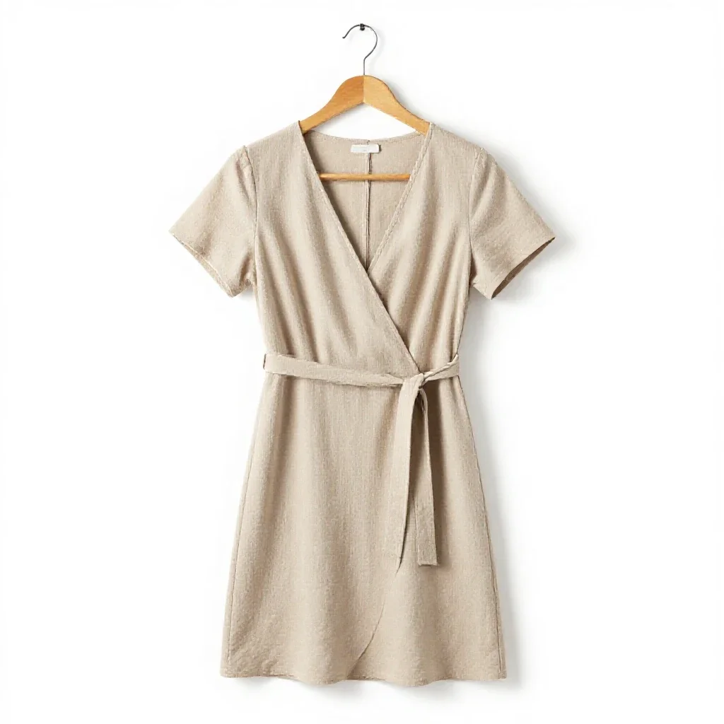 Wrap dress on a hanger isolated on a white background