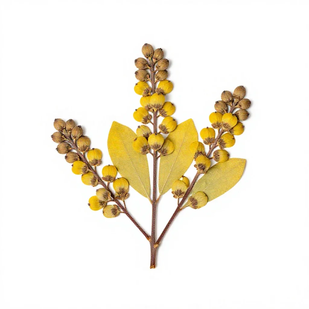 Kowhai flower cluster isolated on a white background