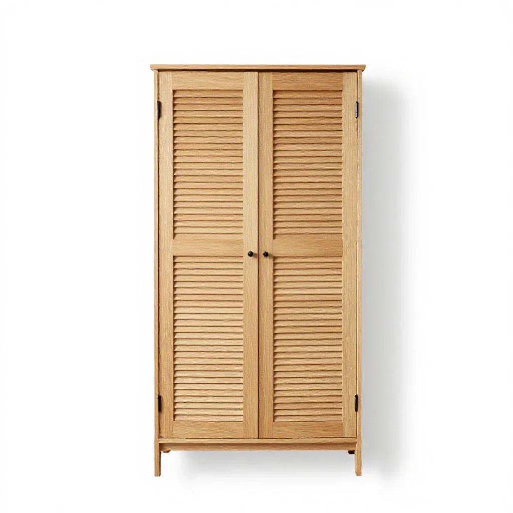 Wardrobe with louvred doors isolated on a white background