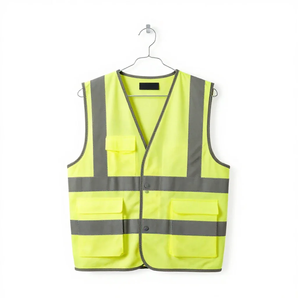 Hi-vis vest on a hook isolated on a white background