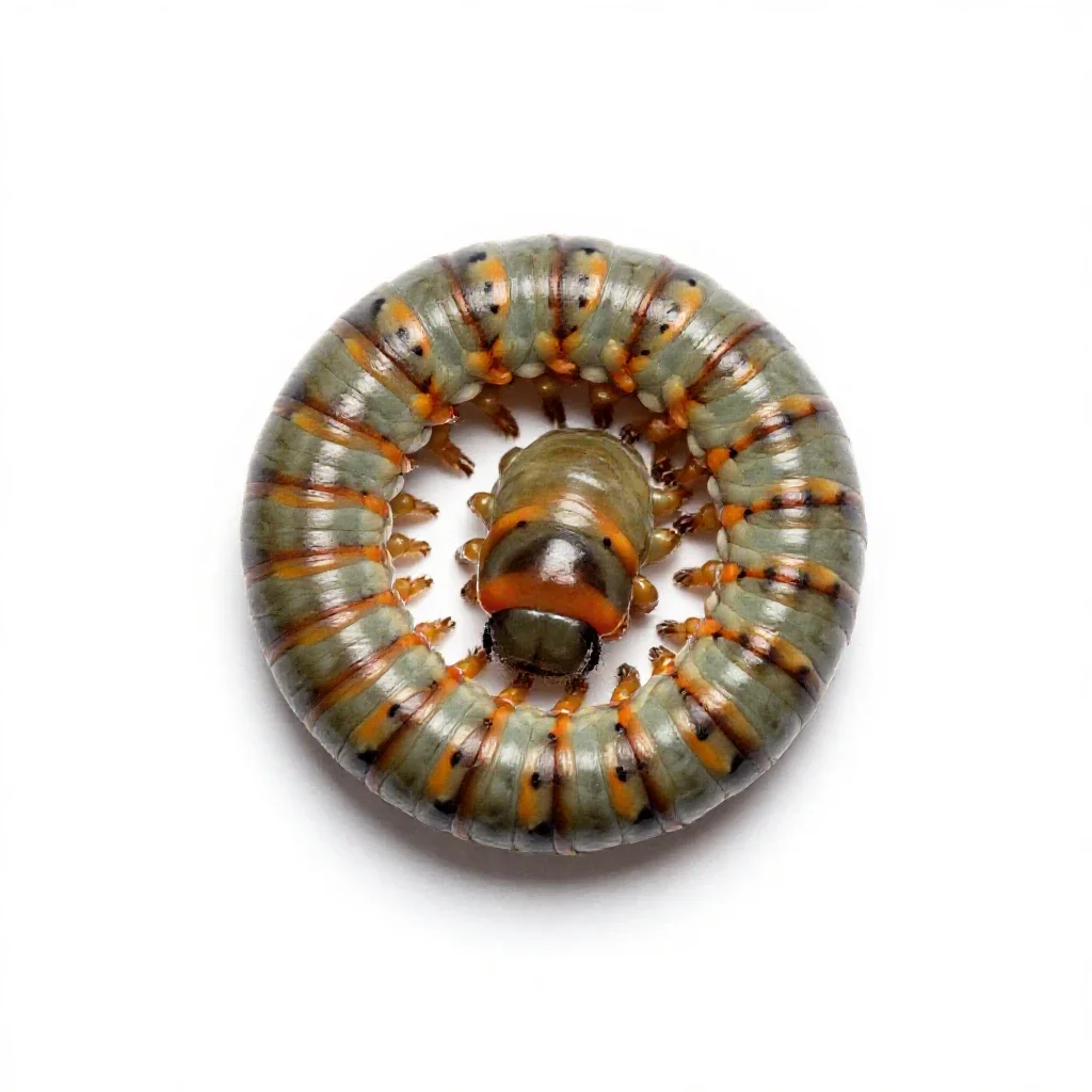 Millipede coiled isolated on a white background