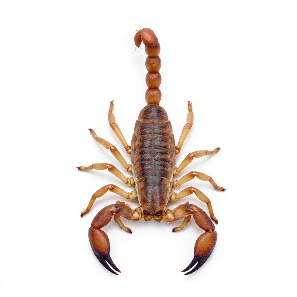 Scorpion with its tail raised isolated on a white background