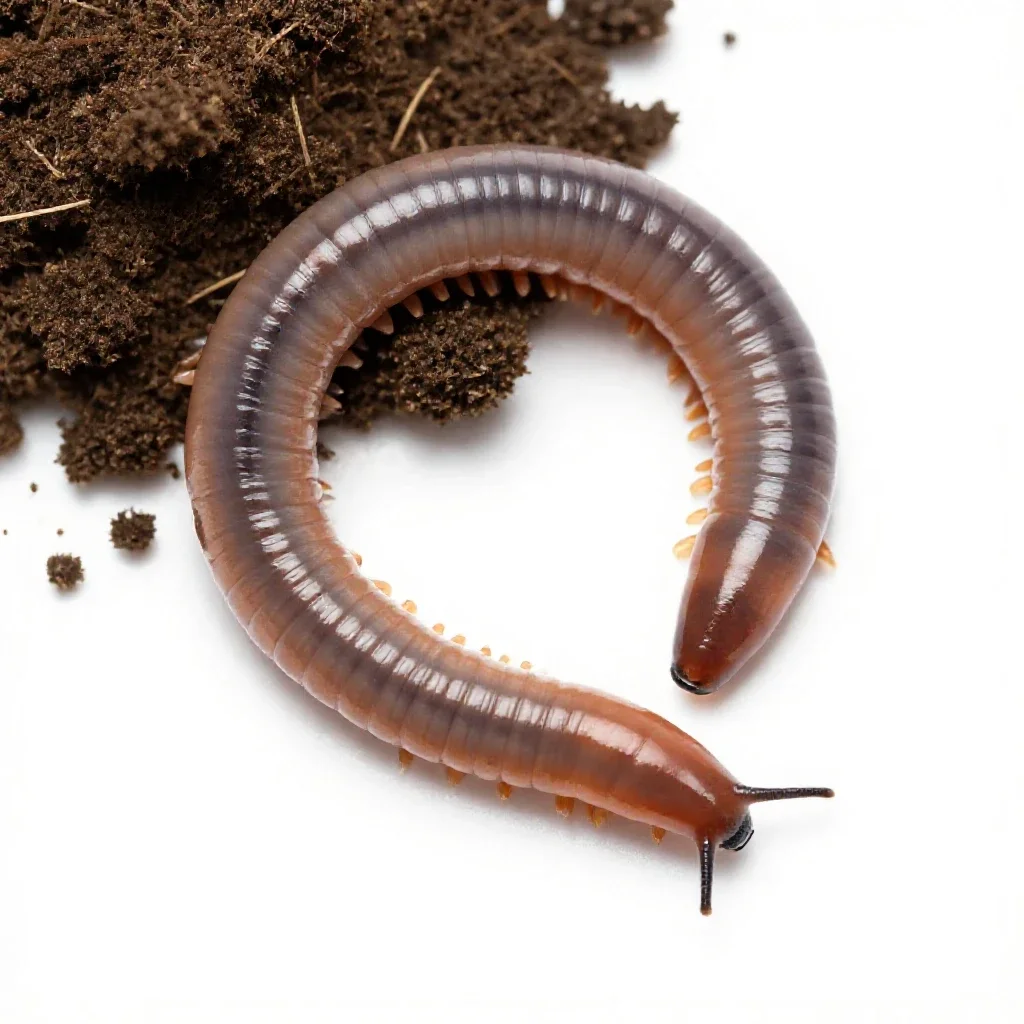 Earthworm in soil isolated on a white background