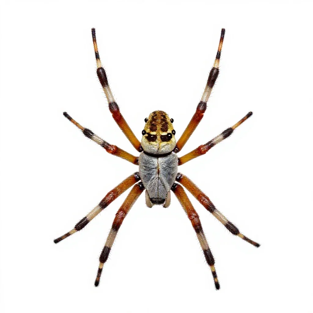 Orb weaver on its web isolated on a white background