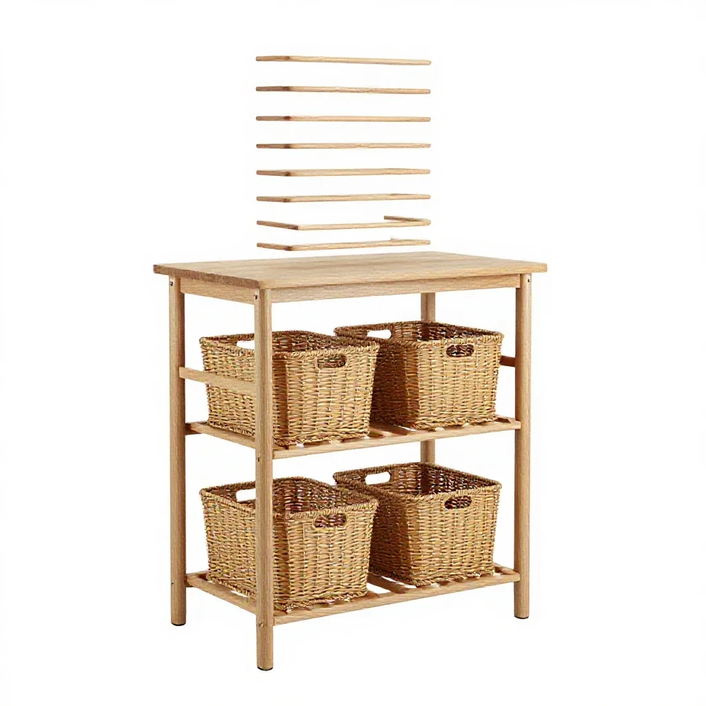 Changing table with baskets isolated on a white background