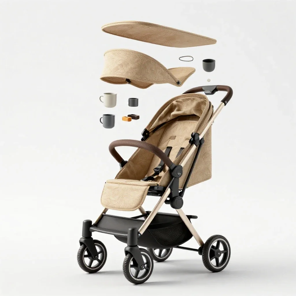 Pram with a canopy isolated on a white background