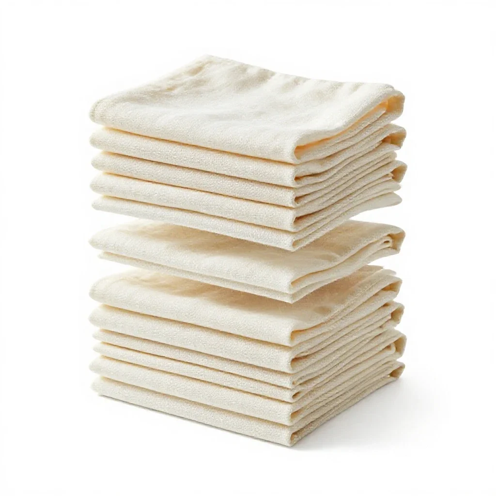 Stack of muslin cloths isolated on a white background