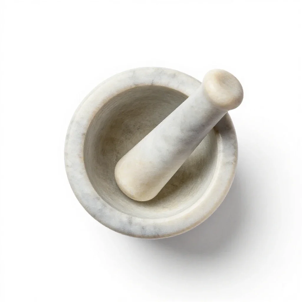 Marble mortar and pestle isolated on a white background