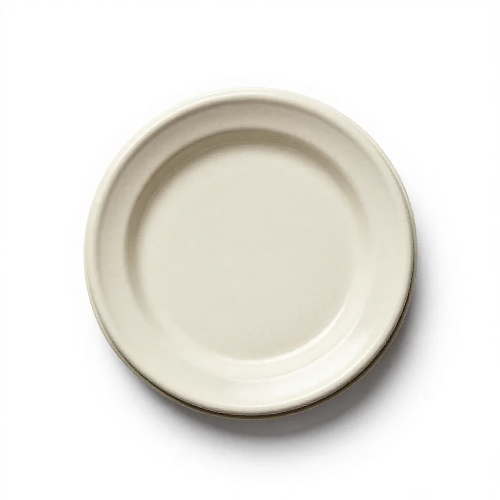 Stack of enamel camping plates isolated on a white background