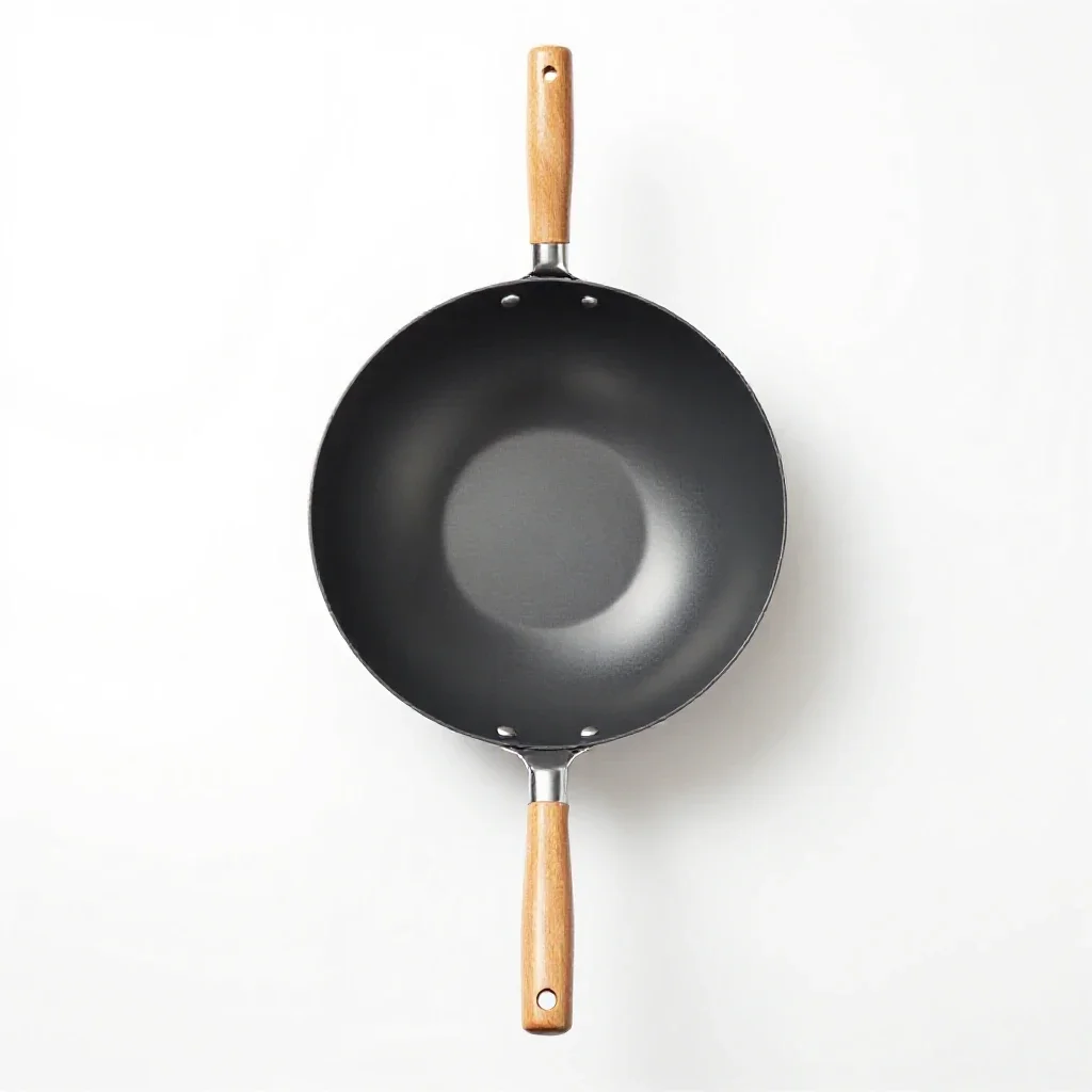 Wok with a wooden handle isolated on a white background