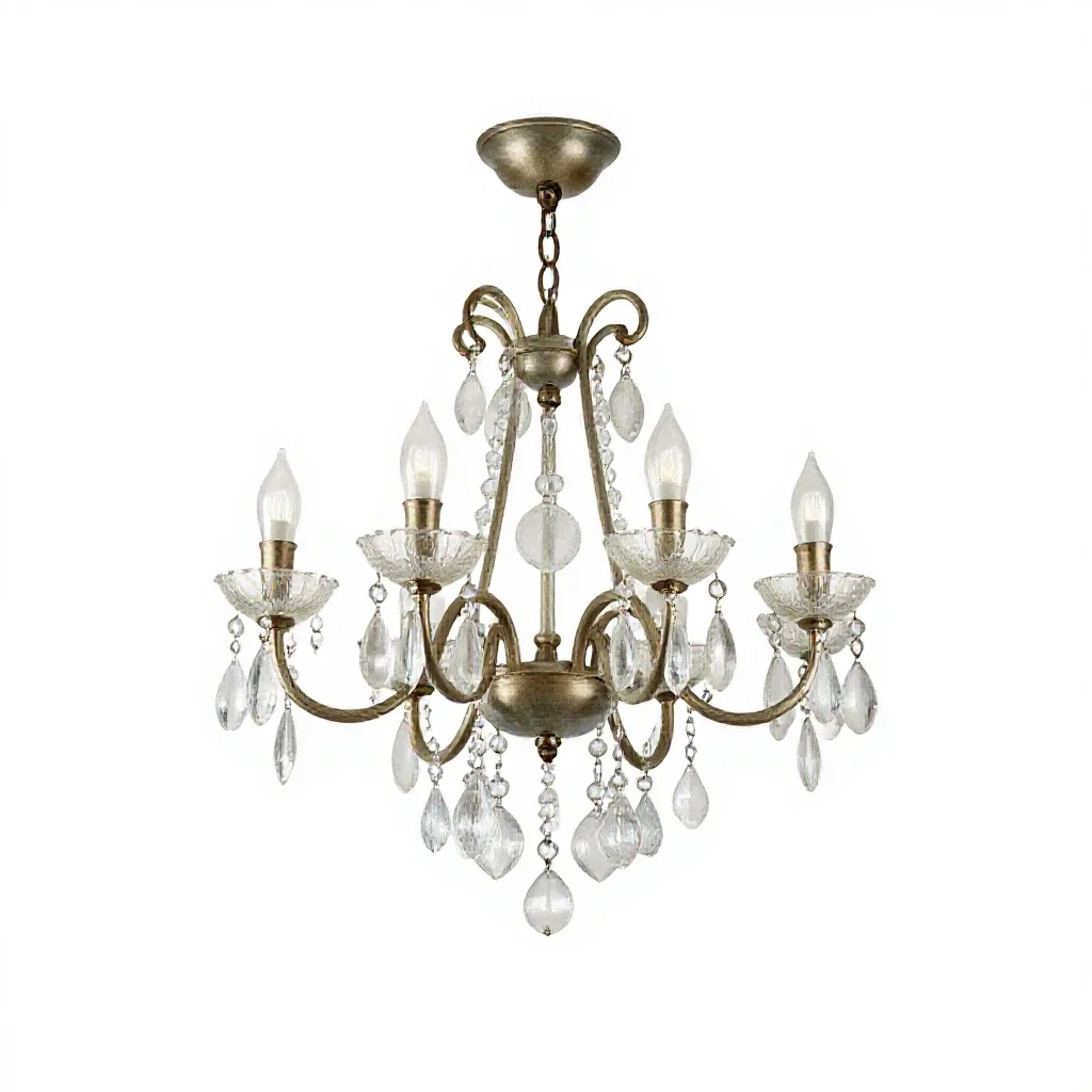Chandelier with glass drops isolated on a white background
