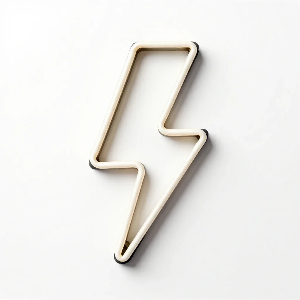 Neon sign shaped like a lightning bolt isolated on a white background