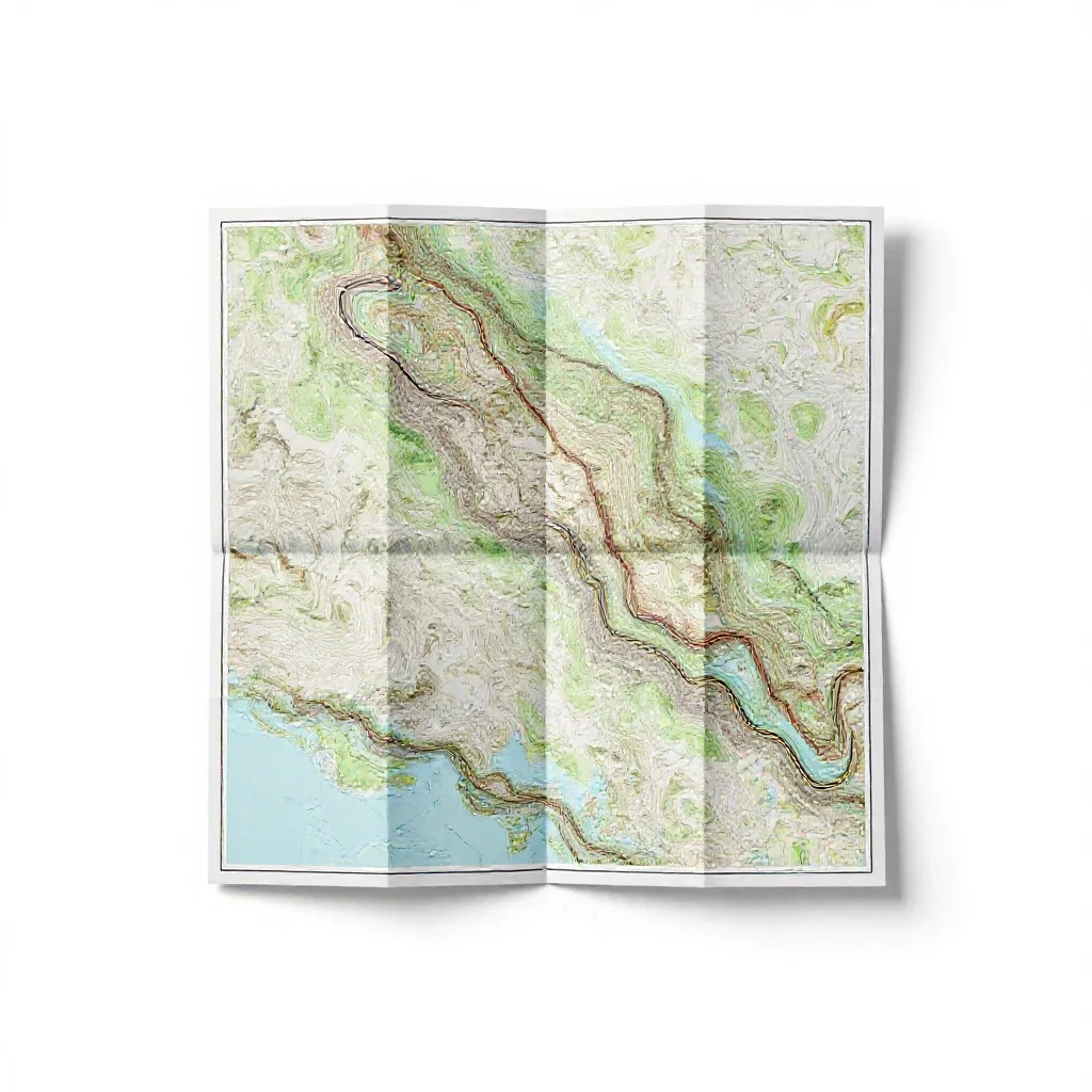 Topographic map folded isolated on a white background