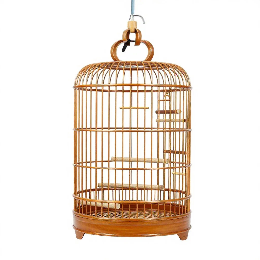 Bird cage with perches isolated on a white background