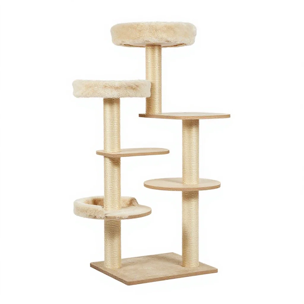 Cat tree with platforms isolated on a white background