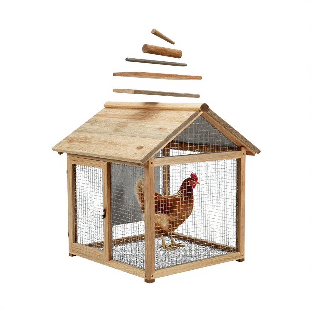 Chicken coop with a run isolated on a white background