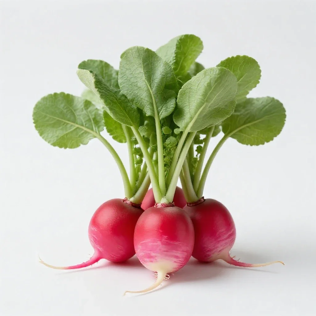 Bunch of radishes with tops isolated on a white background