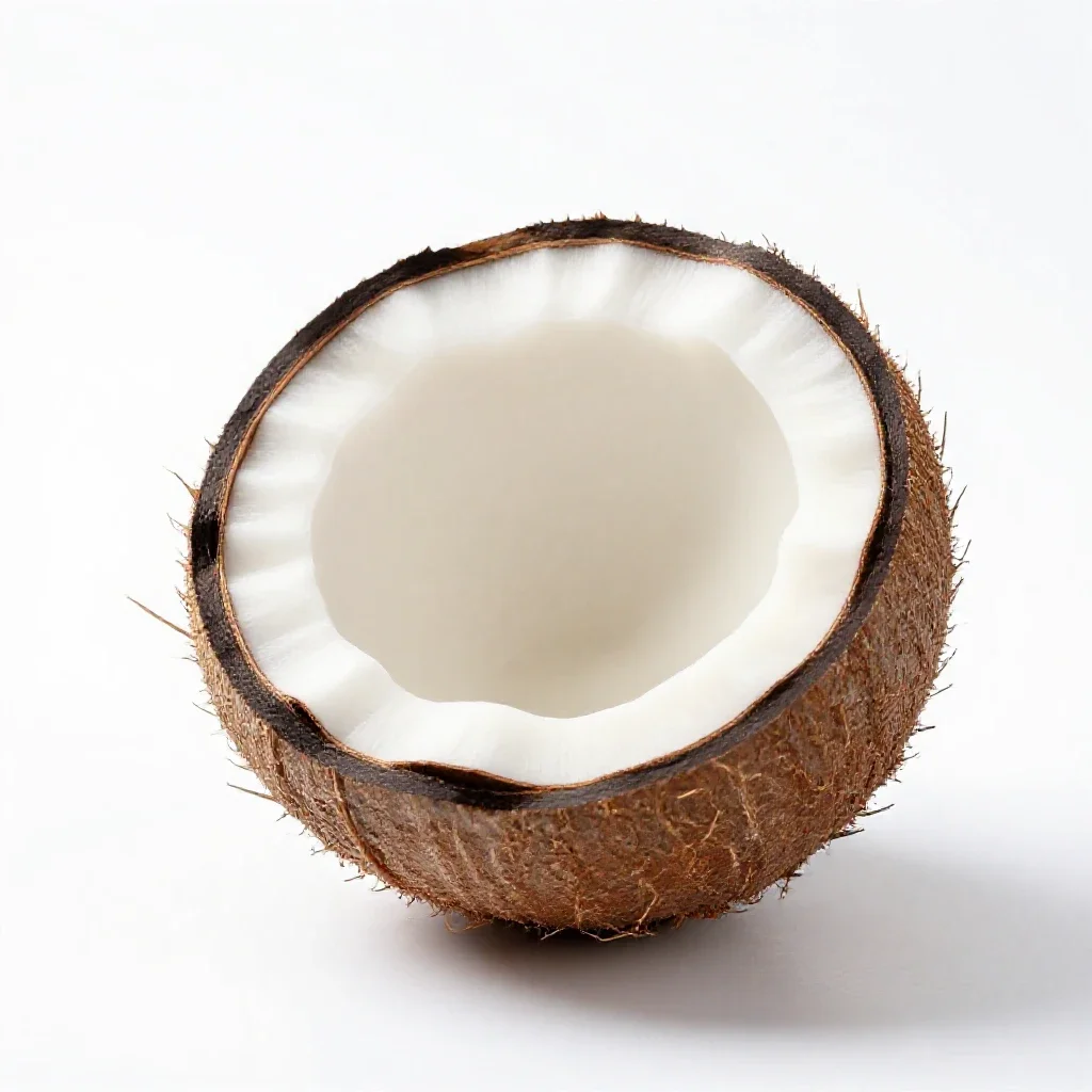 Coconut cracked open isolated on a white background