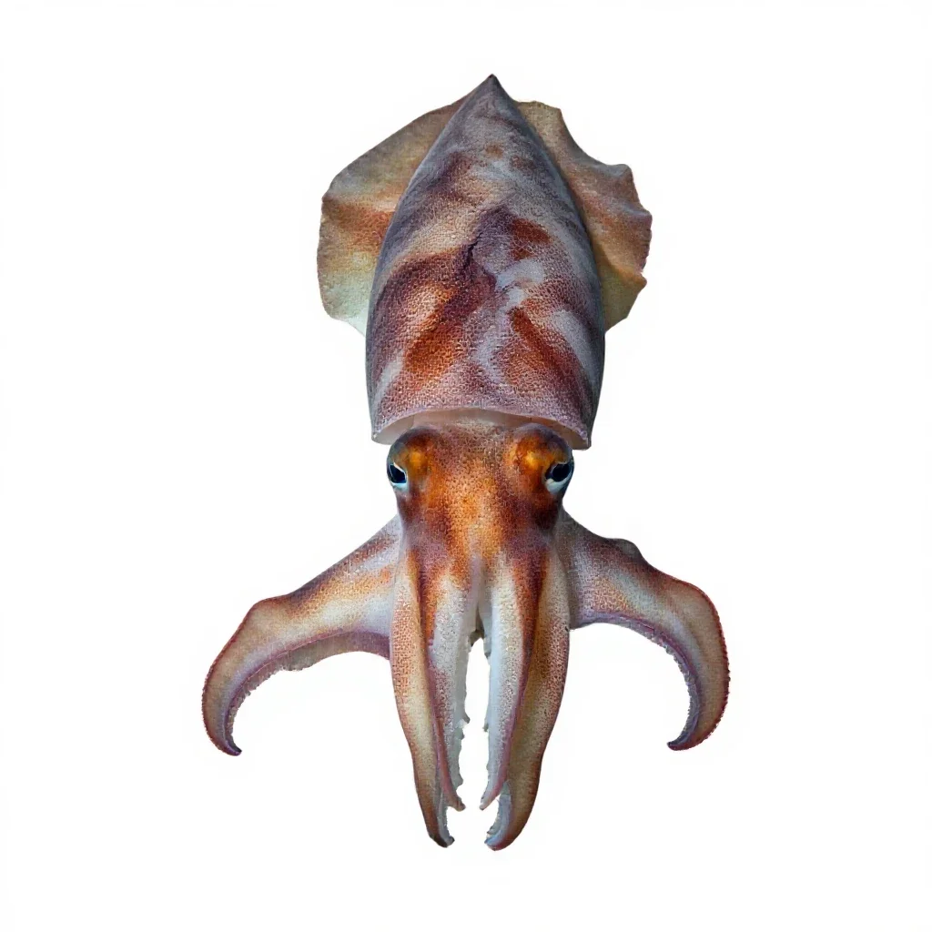 Cuttlefish changing colour isolated on a white background