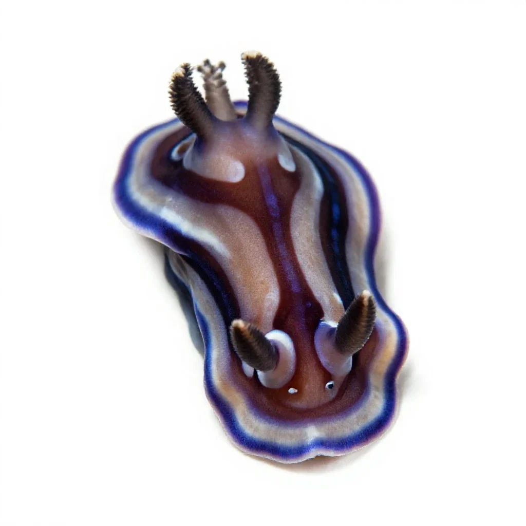 Nudibranch on coral isolated on a white background