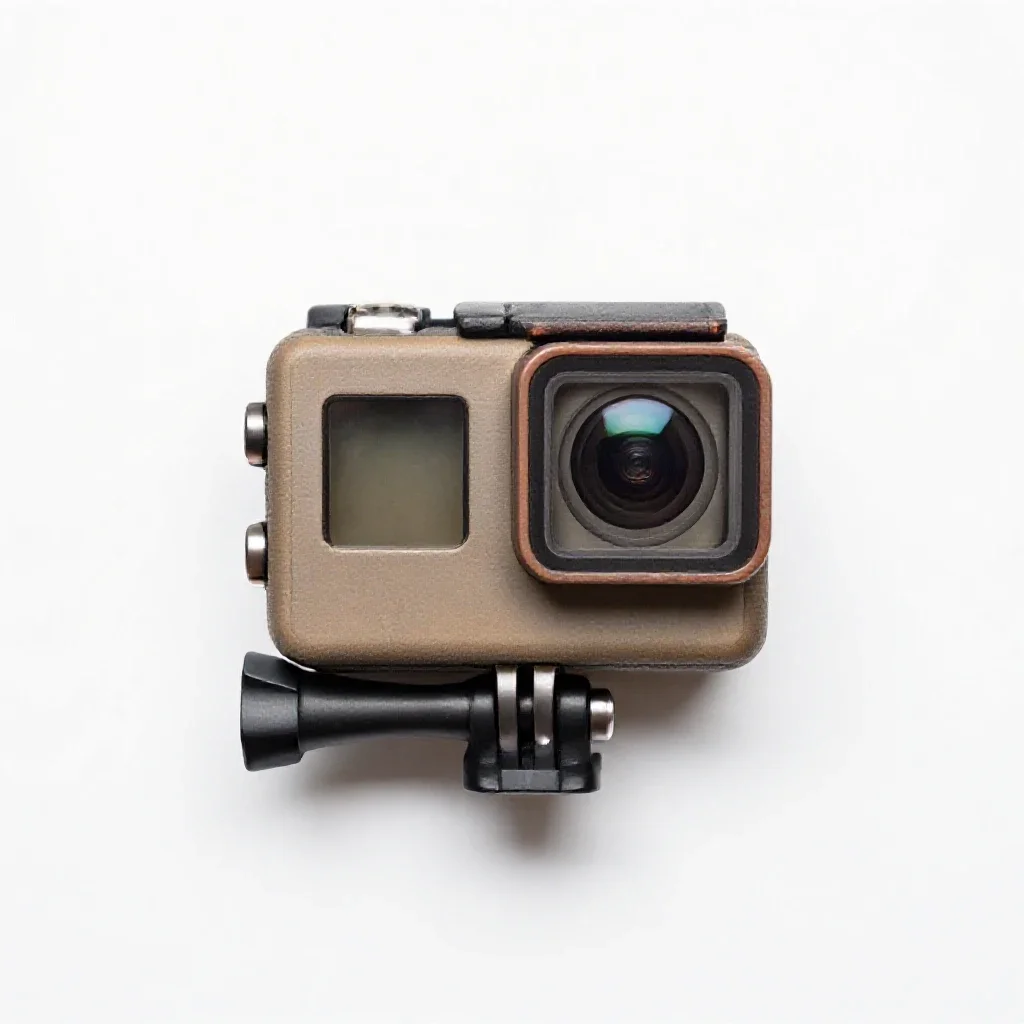 Action camera in a housing isolated on a white background