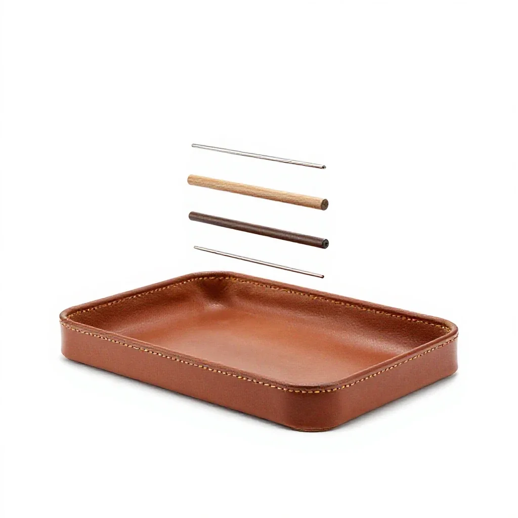 Leather valet tray isolated on a white background