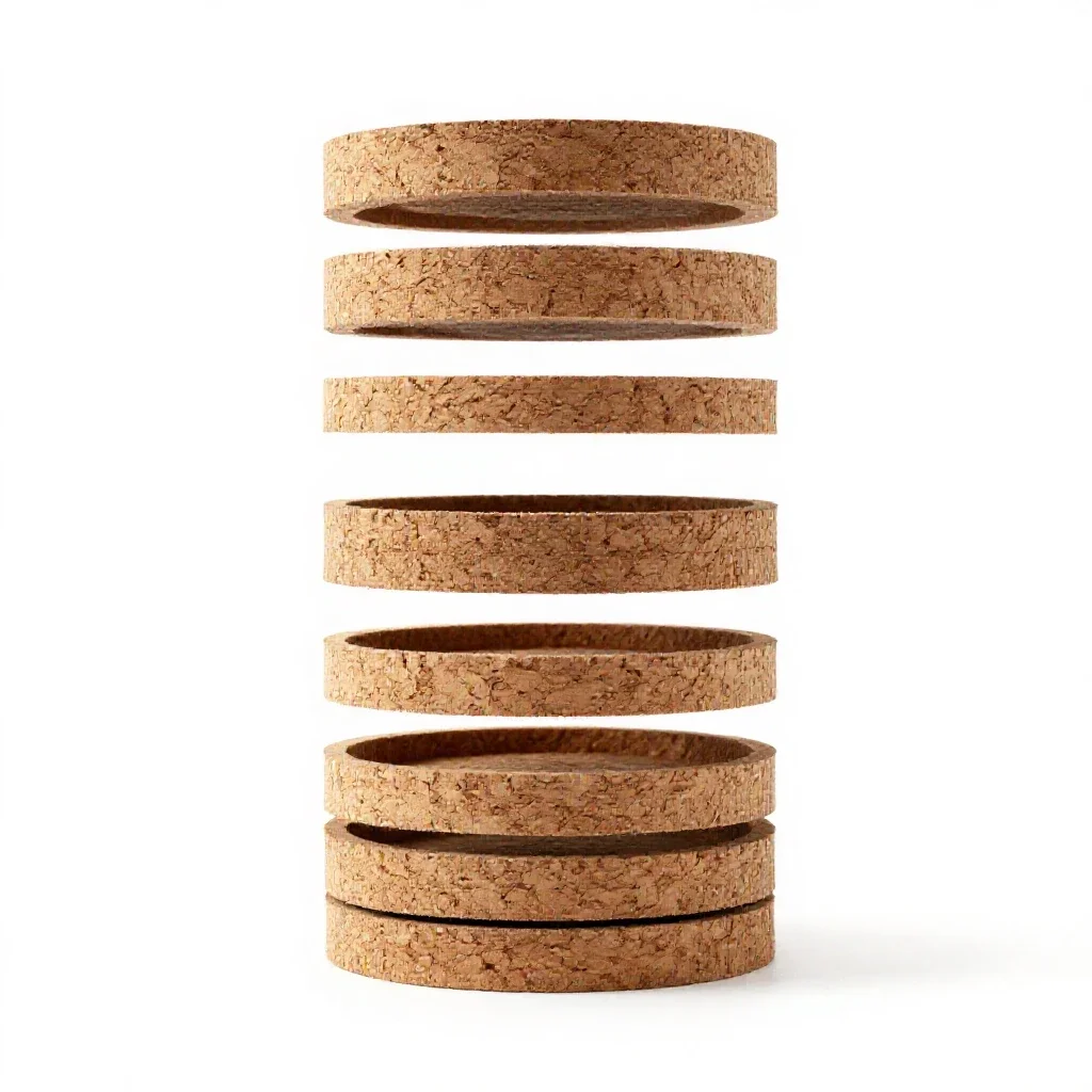 Set of coasters in cork isolated on a white background