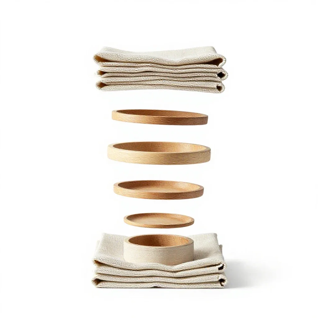 Set of napkins with a ring isolated on a white background