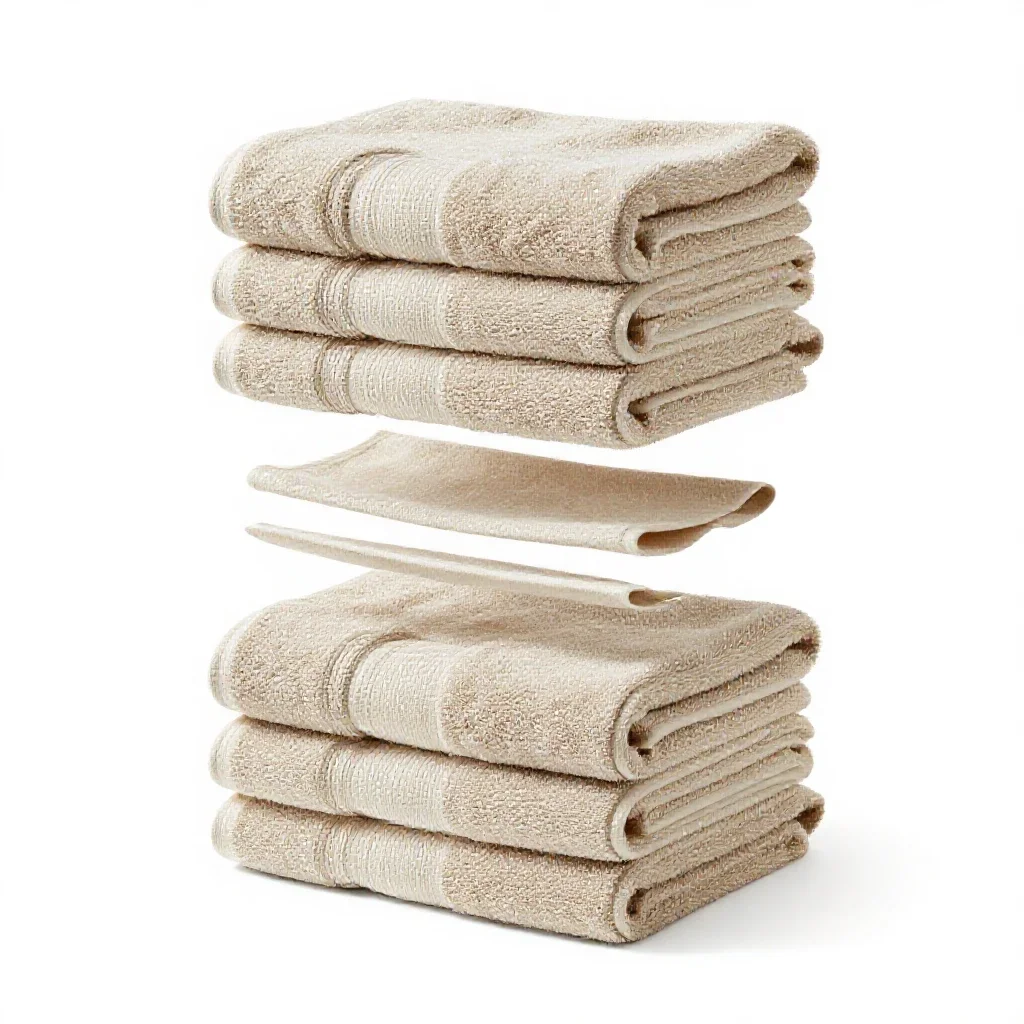 Set of stacked bath towels isolated on a white background