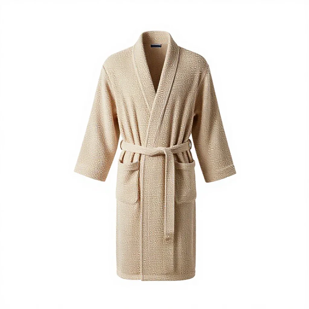 Waffle-weave bathrobe isolated on a white background