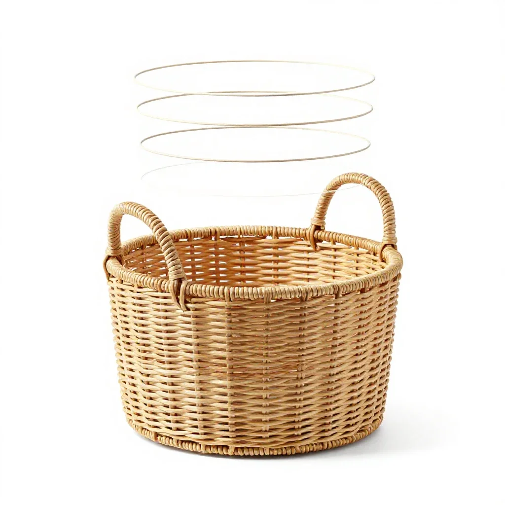 Woven storage basket with handles isolated on a white background