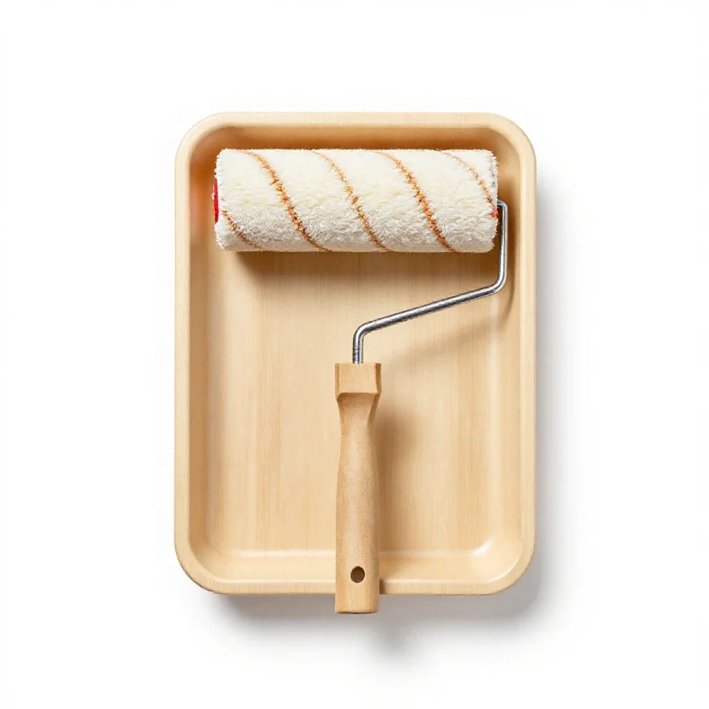 Paint roller and tray isolated on a white background