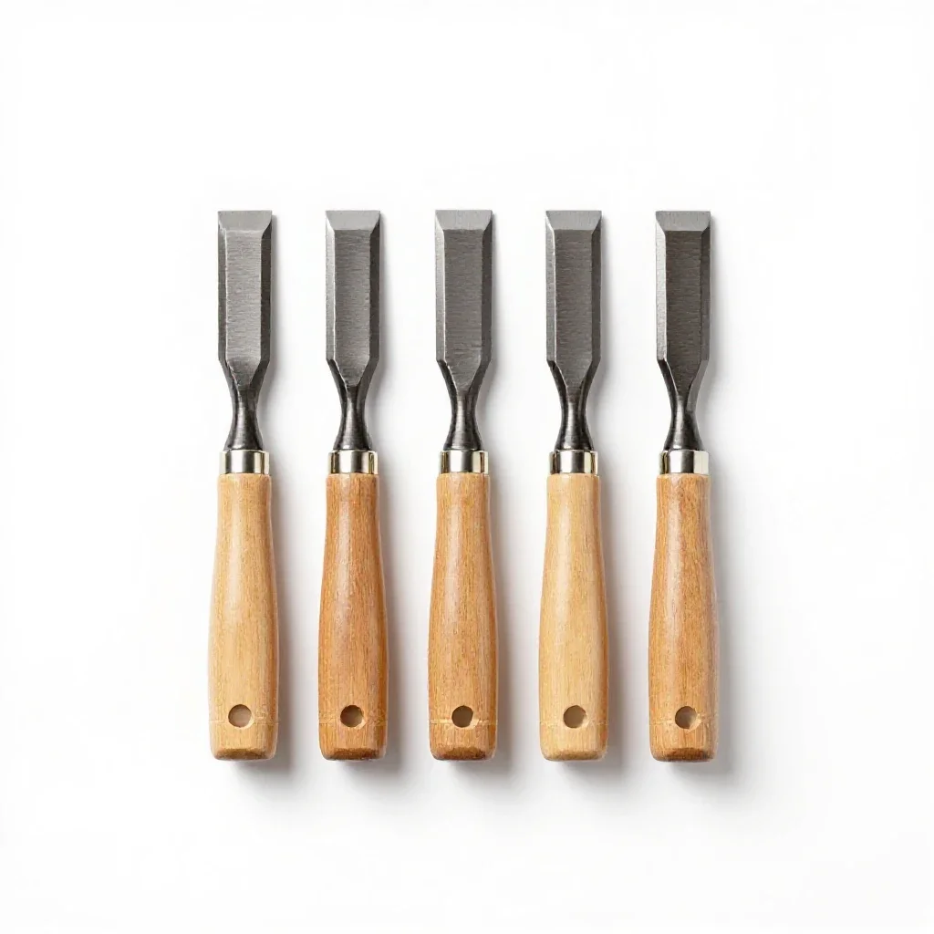 Wood chisel set isolated on a white background